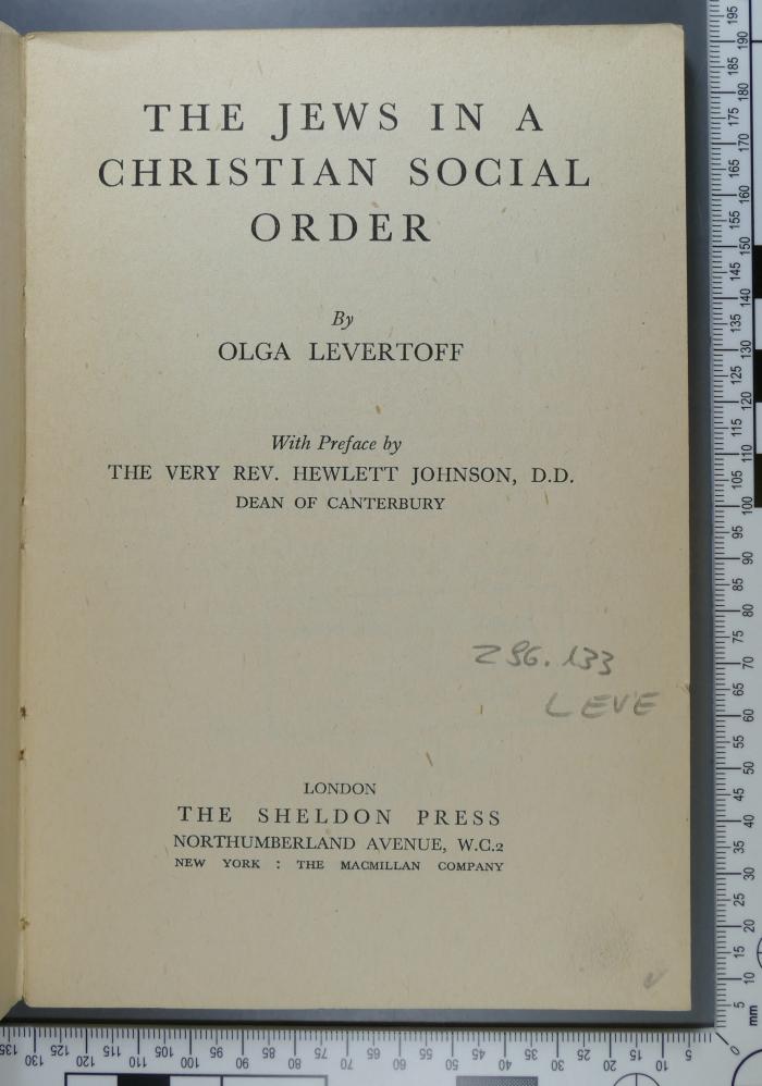 296.133 LEVE : The jews in a christian social order  (1942)