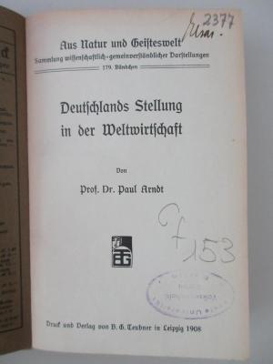 1 ZA 95&lt; a &gt;-179 : Deutschlands Stellung in der Weltwirtschafts (1908)