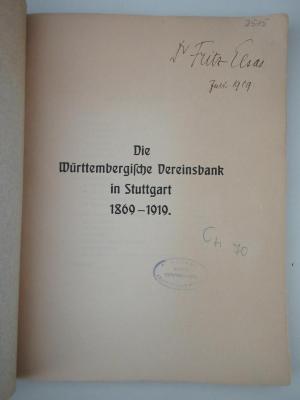 94/2021/46019 : Die Württembergische Vereinsbank in Stuttgart 1869 - 1919. (1919)