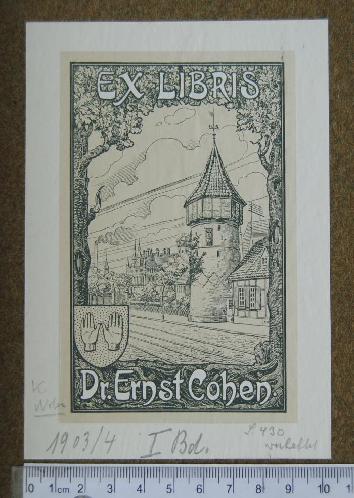 - (Cohen, Dr. Ernst), Etikett: Exlibris; 'EX LIBRIS Dr. Ernst Cohen.'. 