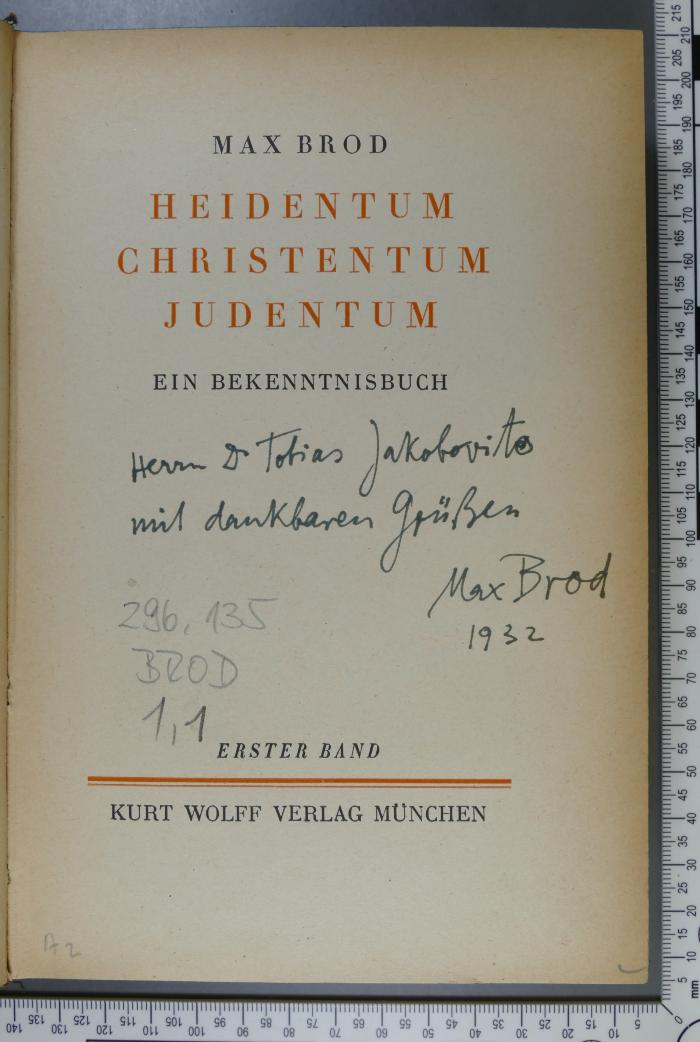 296.135 BROD 1,1 : Heidentum, Christentum, Judentum : Ein Bekenntnnisbuch (1922)
