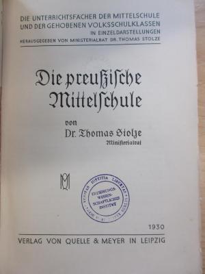 PE 0811 C/146 (ausgesondert) : Die preußische Mittelschule (1930)