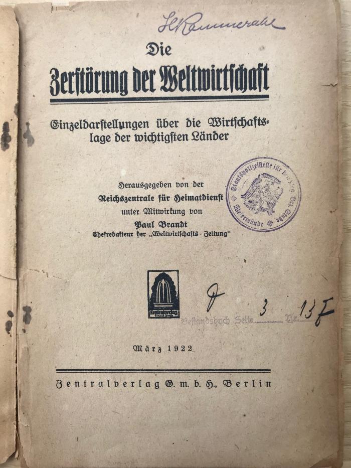 38/80/41395(6) : Die Zerstörung der Weltwirtschaft (1922)