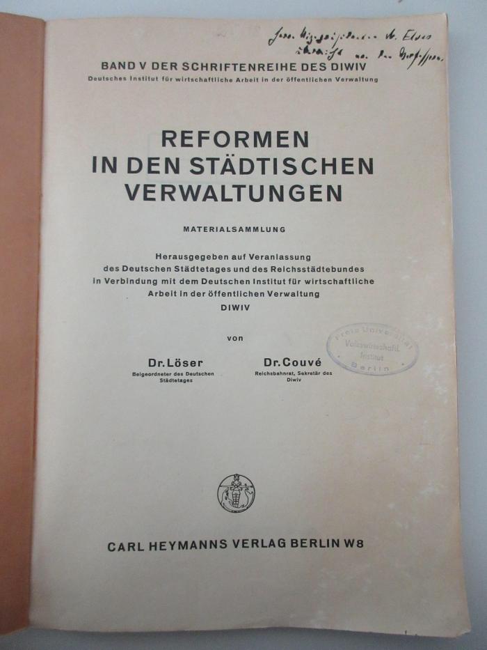 Cp 24 : Reform in den städtischen Verwaltungen : Materialsammlung (1930)