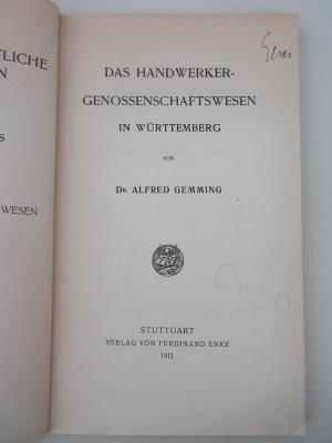 98/2021/41062 : Das Handwerker-Genossenschaftswesen in Württemberg (1911)