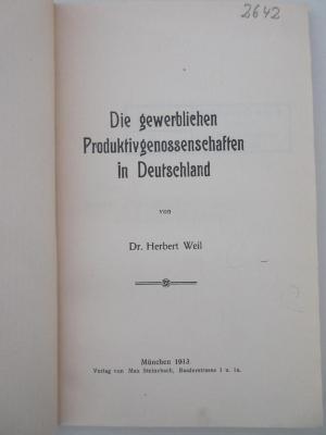 98/2021/41076 : Die gewerblichen Produktivgenossenschaften in Deutschland (1913)