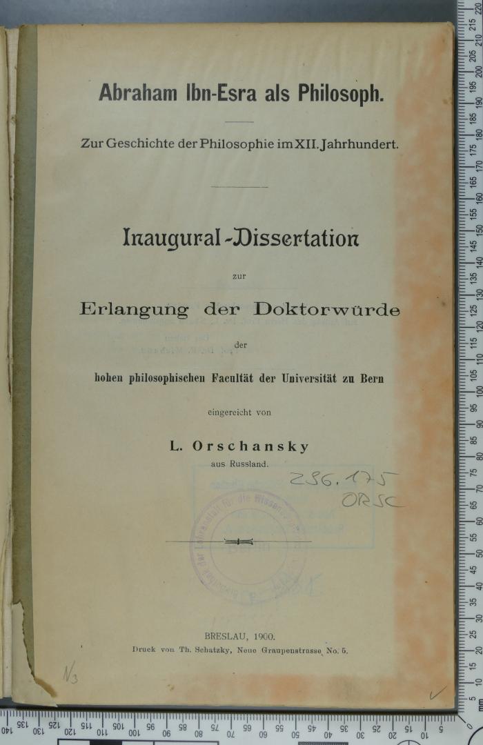 296.175;[...] 34 [?] ; ;: Abraham Ibn-Esra als Philosoph : zur Geschichte der Philosophie im XII. Jahrhundert  (1900)