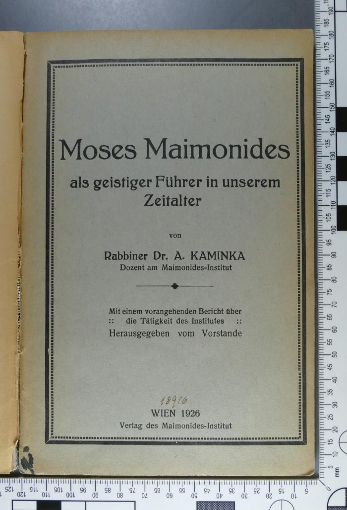 296.176 KAMI;Pi 252 ; ;: Moses Maimonides : als geistiger Führer in unserem Zeitalter  (1926)