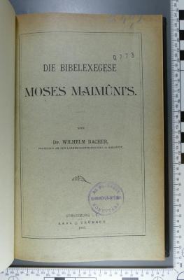 - (Landesrabbinerschule Franz Joseph in Budapest, Bibliothek), Von Hand: Signatur; 'G 409 / 6'. 