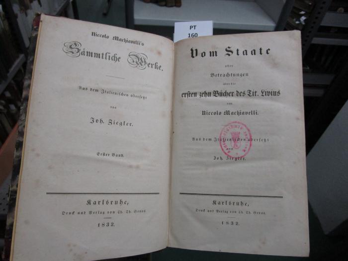  Vom Staate oder Betrachtungen über die ersten zehn Bücher des Tit. Livius (1832)