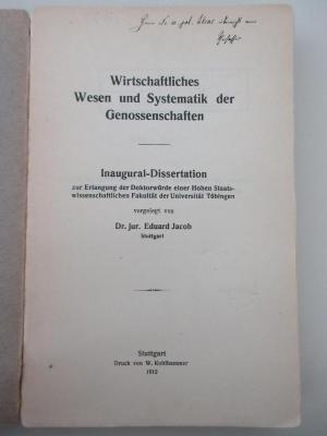 98/2022/41021 : Wirtschaftliches Wesen und Systematik der Genossenschaften (1912)