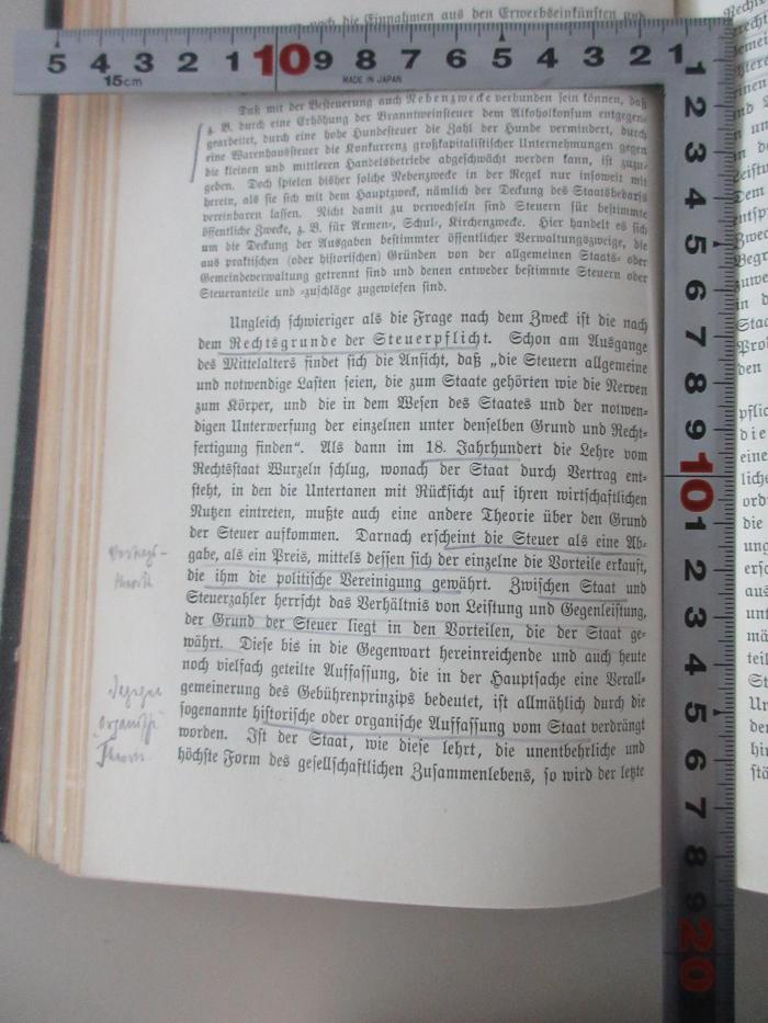 98/2022/41006 : Finanzwissenschaft. (1911);-, Von Hand: Annotation; 'Vertrags-theorie dagegen 'organische' Theorie.'