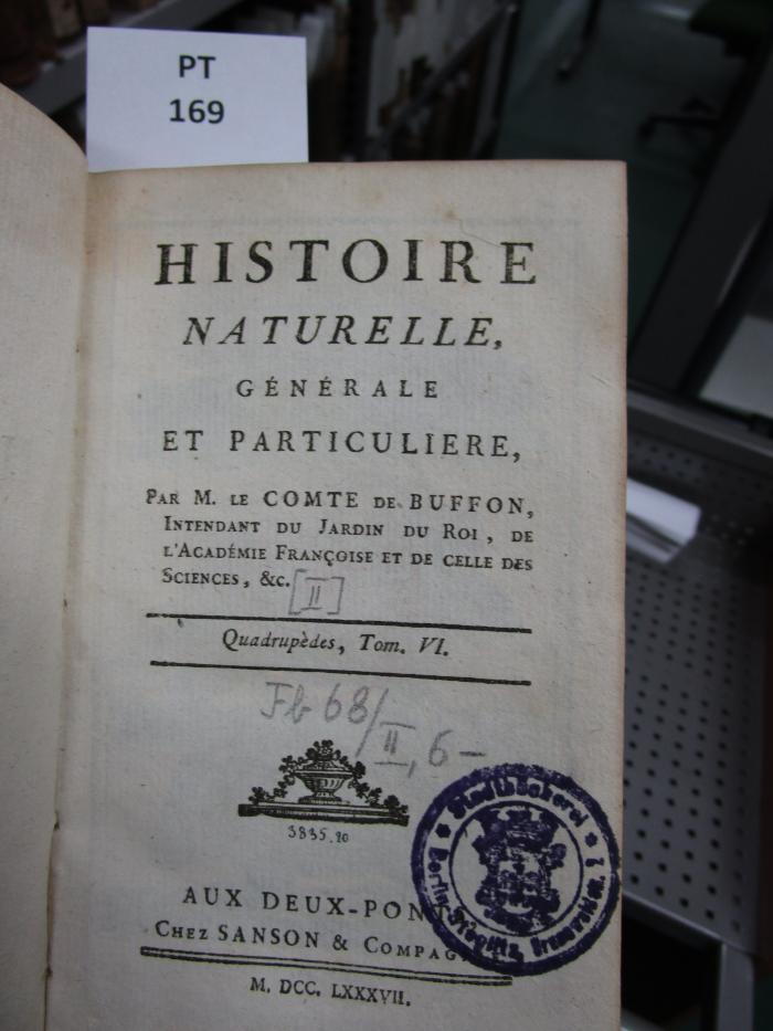 Fb 68/II,6: Histoire Naturelle, Générale Et Particuliere; [...] (1787)