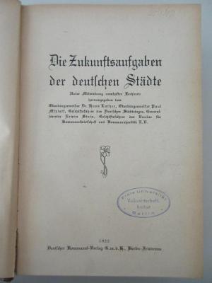 98/2021/41084 : Die Zukunftsaufgaben der deutschen Städte (1922)