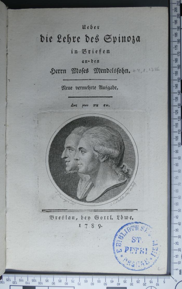 296.18 SPIN 40 : Ueber die Lehre des Spinoza in Briefen an den Herrn Moses Mendelssohn  (1789)