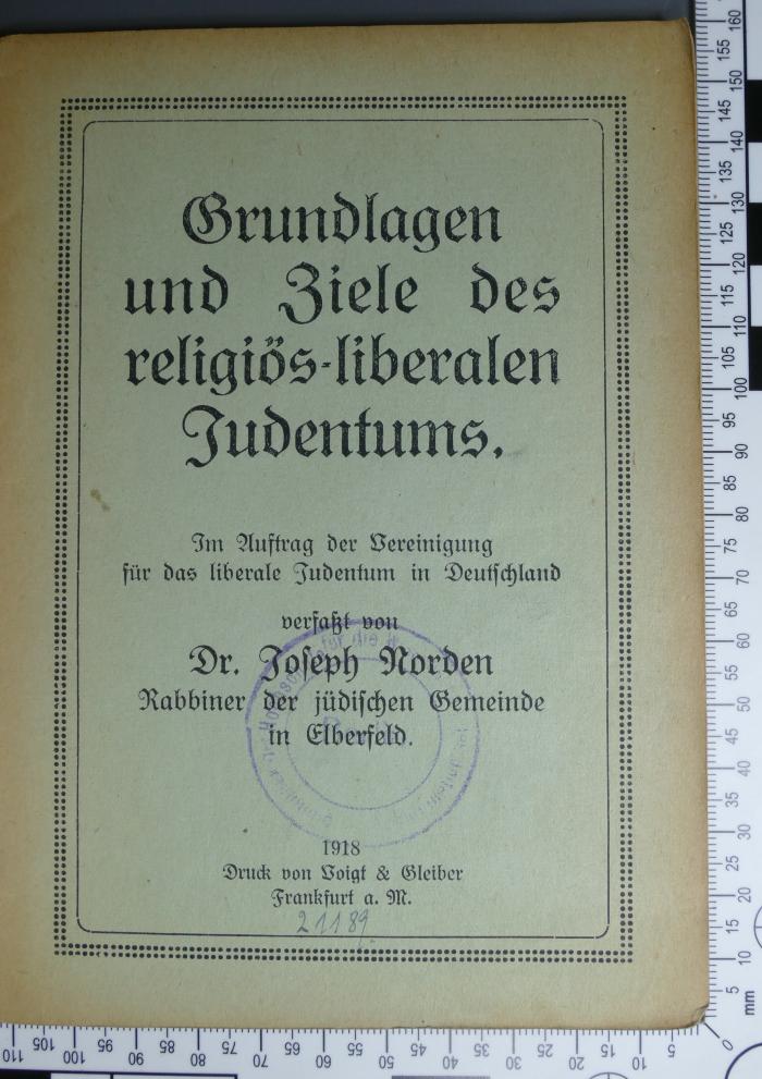 296.681.2 NORD;If 313 ; ;: Grundlagen und Ziele des religiös-liberalen Judentums  (1918)