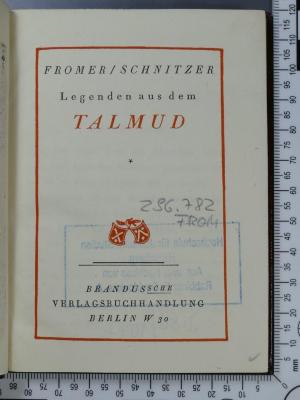 296.782 FROM : Legenden aus dem Talmud  (1922)