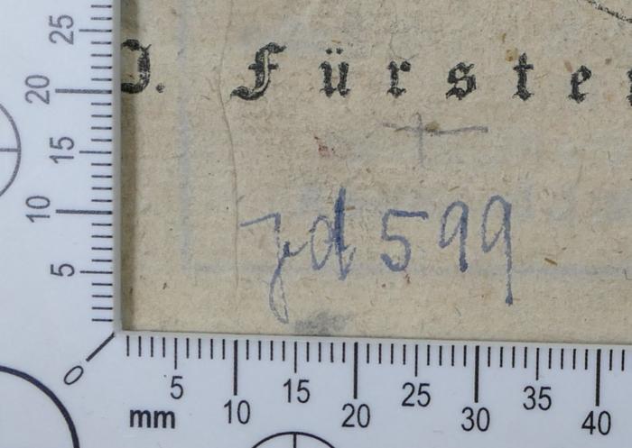- (Ghetto-Bücherei (Theresienstadt);Signaturen Jd [+ Nr.]), Von Hand: Signatur; 'Jd 599'. 