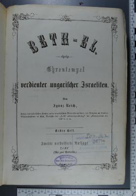 922.967 BETH : Beth-El : Ehrentempel verdienter ungarischer Israeliten 