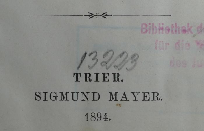 - (Hochschule für die Wissenschaft des Judentums), Von Hand: Inventar-/ Zugangsnummer; '13223'. 