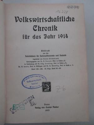 3 ZA 297/1-1914 : Volkswirtschaftliche Chronik für das Jahr 1914 (1915)