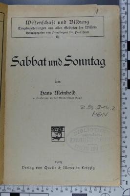 296.314.2 MEIN;B 74 ; ;: Sabbat und Sonntag  (1909)