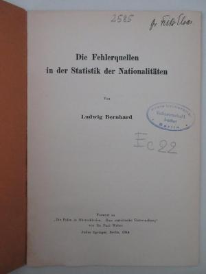 98/2022/41033 : Die Fehlerquellen in der Statistik der Nationalitäten (1914)