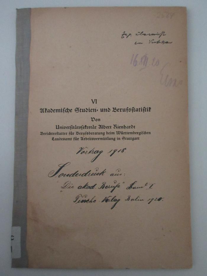 98/2022/41041 : VI Akademische Studien- und Berufsstatistik (1920)