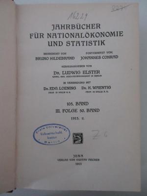 3 ZA 297a-105.1915 : Jahrbücher für Nationalökonomie und Statistik (1915)