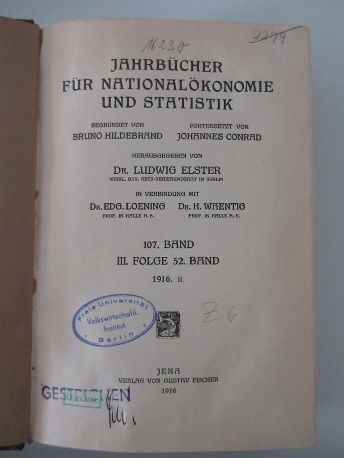 3 ZA 297a-107.1916 : Jahrbücher für Nationalökonomie und Statistik (1916 II.)