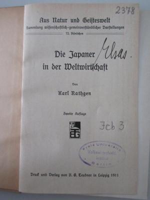 1 ZA 95&lt;2a&gt;-72 : Die Japaner in der Weltwirtschaft (1911)
