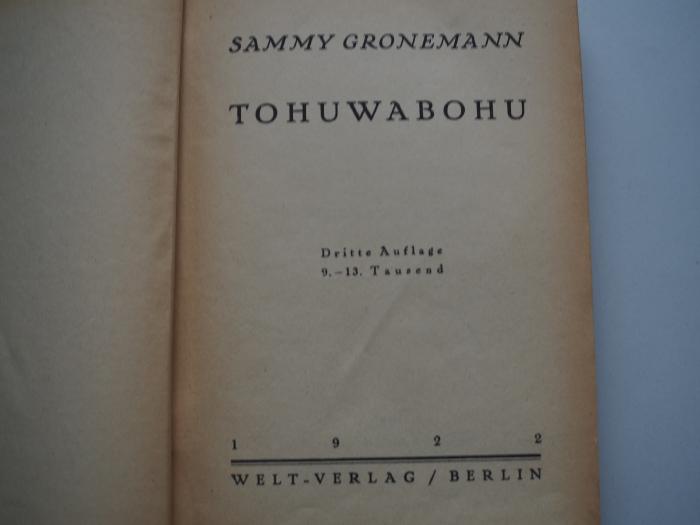  Tohuwabohu. (1922)