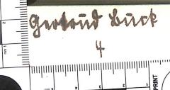 - (Buck, Gertrud), Von Hand: Name; 'Gertrud Buck / 4'. 