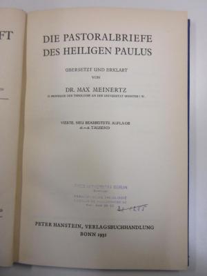 BC 4970 M514(4)+2 : Die Pastoralbriefe des Heiligen Paulus (1931)