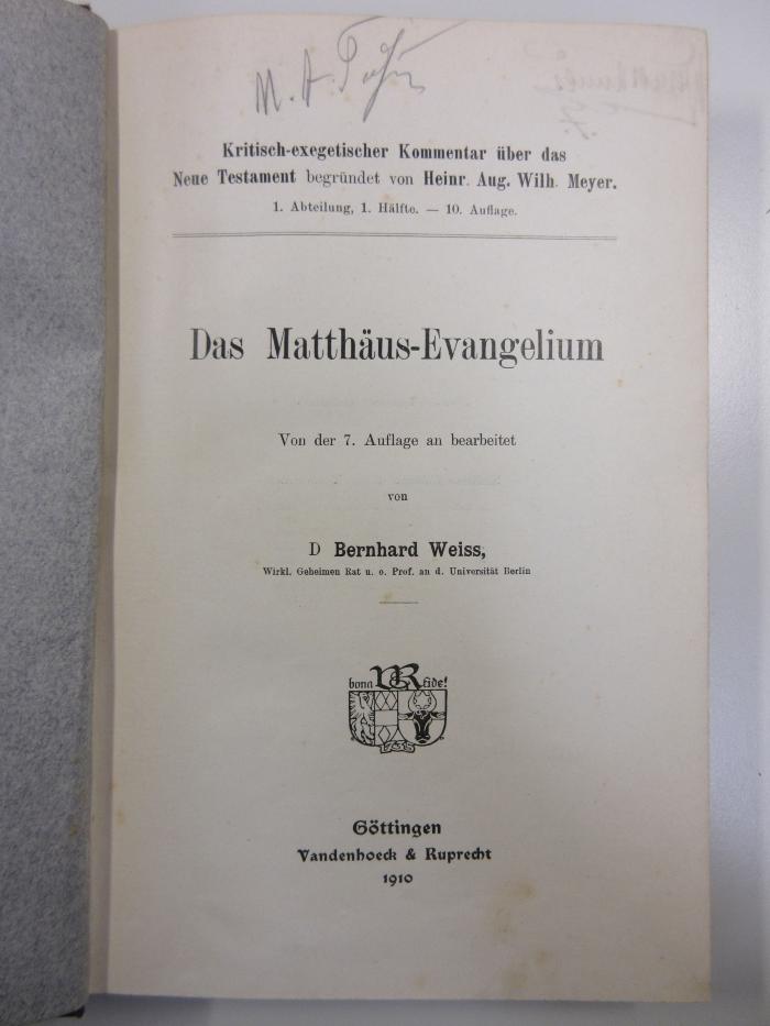 BC 4800 K92 -1,1(10) : Das Matthäus-Evangelium (1910)