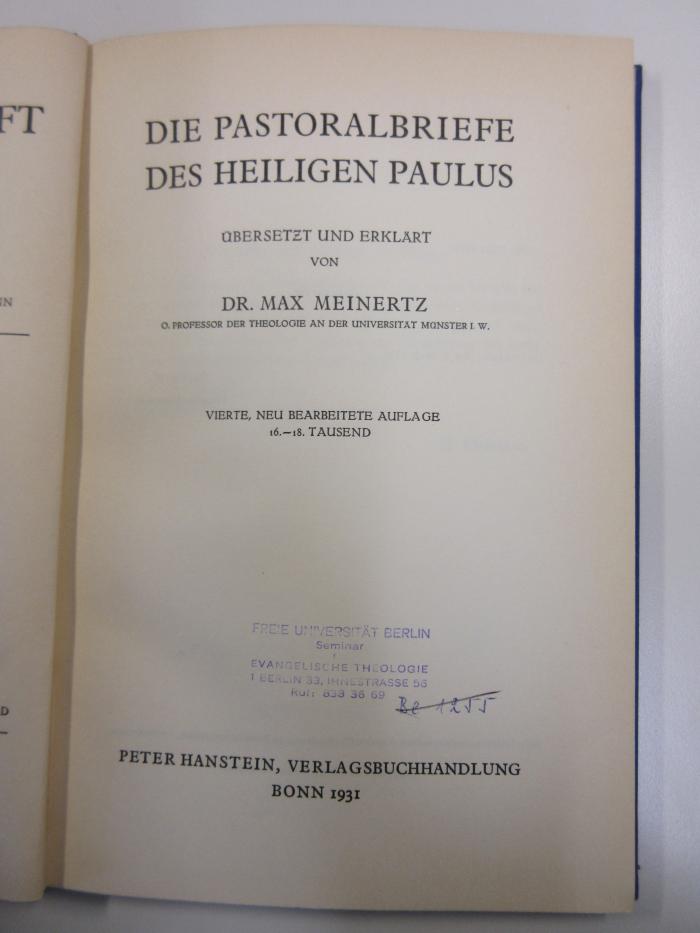 BC 4970 M514(4)+2 : Die Pastoralbriefe des Heiligen Paulus (1931)