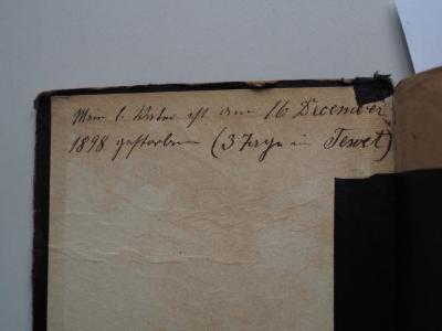 - (Littmann, Martin), Von Hand: Notiz, Datum; 'Mein l. Vater ist am 16 December 1898 gestorben (3 Tage im Tevet)'. 
