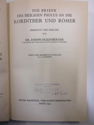 BC 4890 S566(4) +2 : Die Briefe des Heiligen Paulus an die Korinther und Römer (1932)