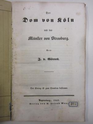 GB M 1687 : Der Dom von Köln und das Münster von Strasburg. (1842)