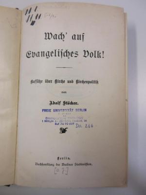 NP 3687 W113 : Wach' auf Evangelisches Volk! : Aufsätze über Kirche und Kirchenpolitik (1893)