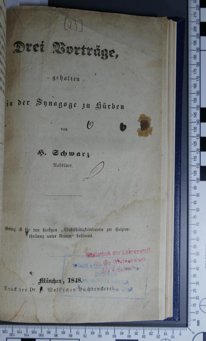 296.455 SACH : Drei Vorträge : gehalten in der Synagoge zu Hürben  (1848)