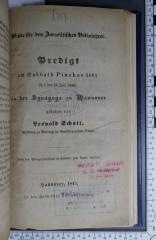 296.455 SACH : Winke für den Israelitischen Volkslehrer : Predigt am Sabbath Pinehas 5606 (d. i. den 26. Juli 1845) in der Synagoge zu Hannover / gehalten von Leopold Schott  (1845)