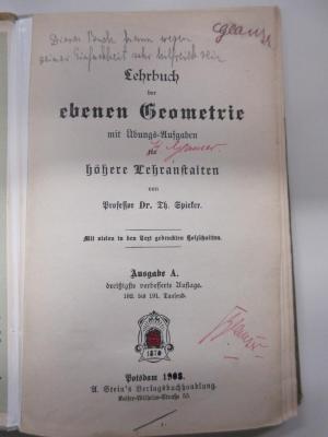 PK 0901 CDA 30/31 ak (ausges.) : Lehrbuch der ebenen Geometrie : mit Übungs-Aufgaben für höhere Lehranstalten (1903)