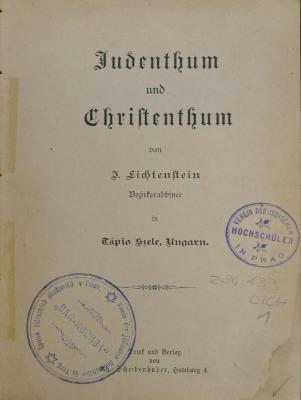 296.133 LICH 1;Mj 154;V 32 ;; ;;: Judenthum und Christenthum  ([ca. 1892])