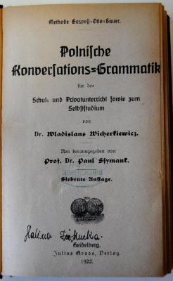 Spra 650/2 : Polnische Konversations-Grammatik für den Schul- und Privatunterricht sowie zum Selbststudium (1922)