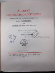 Lit 17 wol 3.A. (ausgesondert) : Älteste deutsche Dichtungen (1924)