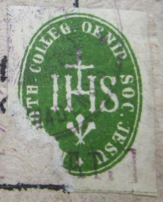  Schilt deß Glaubens: Wider die ietzund schwebende Irrthumben : Jetzund abermaln von newem gantz vbersehen/ an vielen orten gemehrt/ vnd gebessert (1623);- (Jesuitenkolleg Innsbruck), Etikett: Name, Berufsangabe/Titel/Branche, Ortsangabe; '[...]oth. Colleg. Oenip. Soc. Jesu IHS'.  (Prototyp)