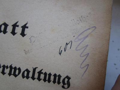 Pa 12: Zentralblatt für die gesamte Unterrichts-Verwaltung in Preußen (1922);- (Akademie der Künste), Von Hand: Signatur; '601 [..]'. 