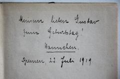 - ([?], Hannchen;[?], Gustav), Von Hand: Widmung; 'Meinem lieben Gustav zum Geburtstag ! Hannchen. Bremen, 22. Juli 1919.'. 