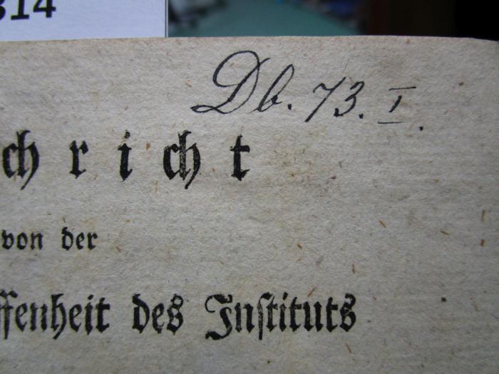 -, Von Hand: Signatur; 'Db. 73. I.'